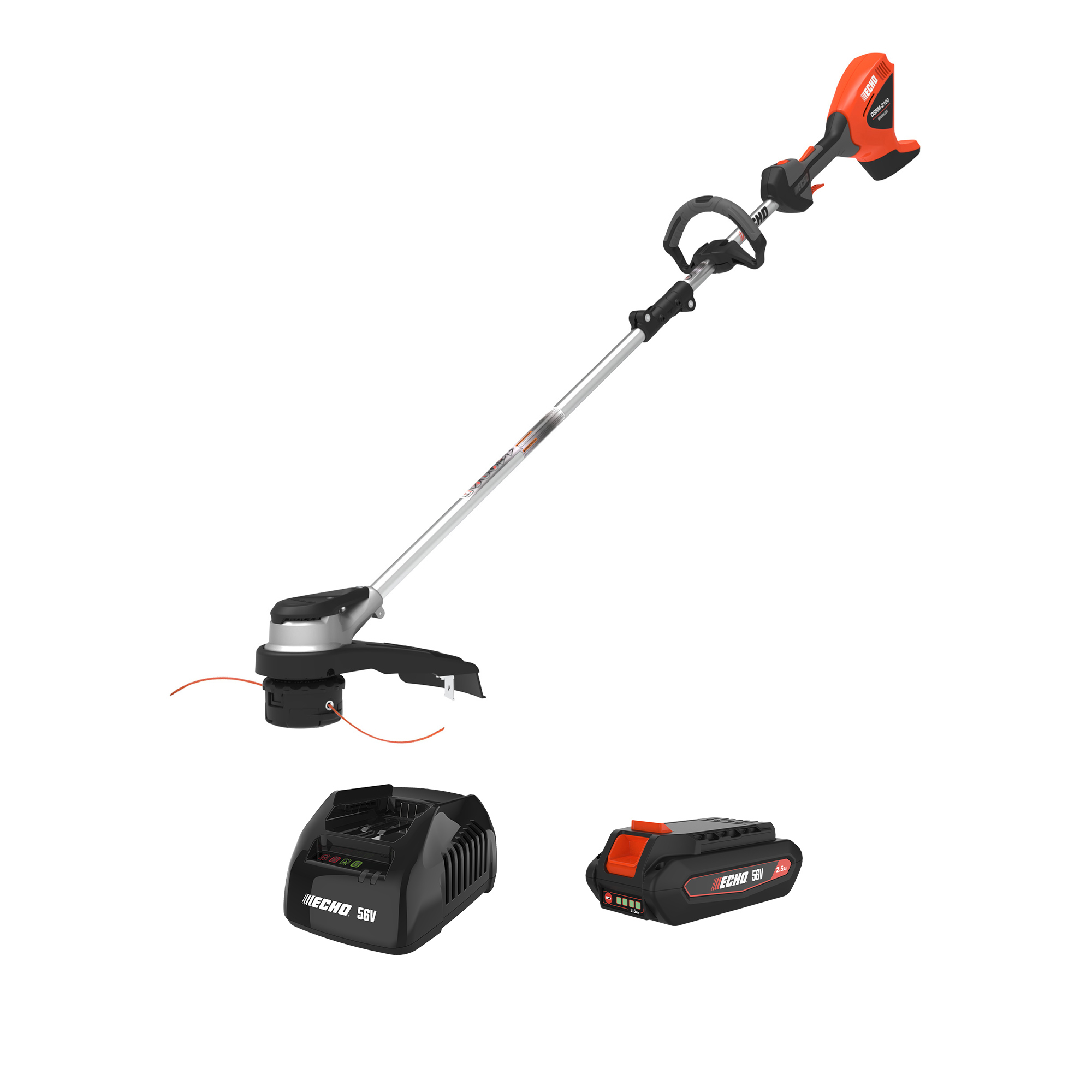 ECHO 56V Battery System, Battery-Powered Straight Shaft String Trimmer, Includes 2.5Ah Battery and Standard Charger, Model# DSRM-2100C1